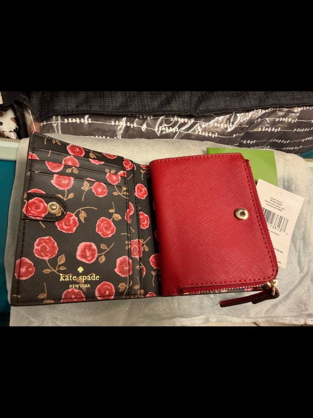 Kate Spade Small Shawn Laurel Way Wallet Hazy Rose Rooster Red NWT - Picture 3 of 6